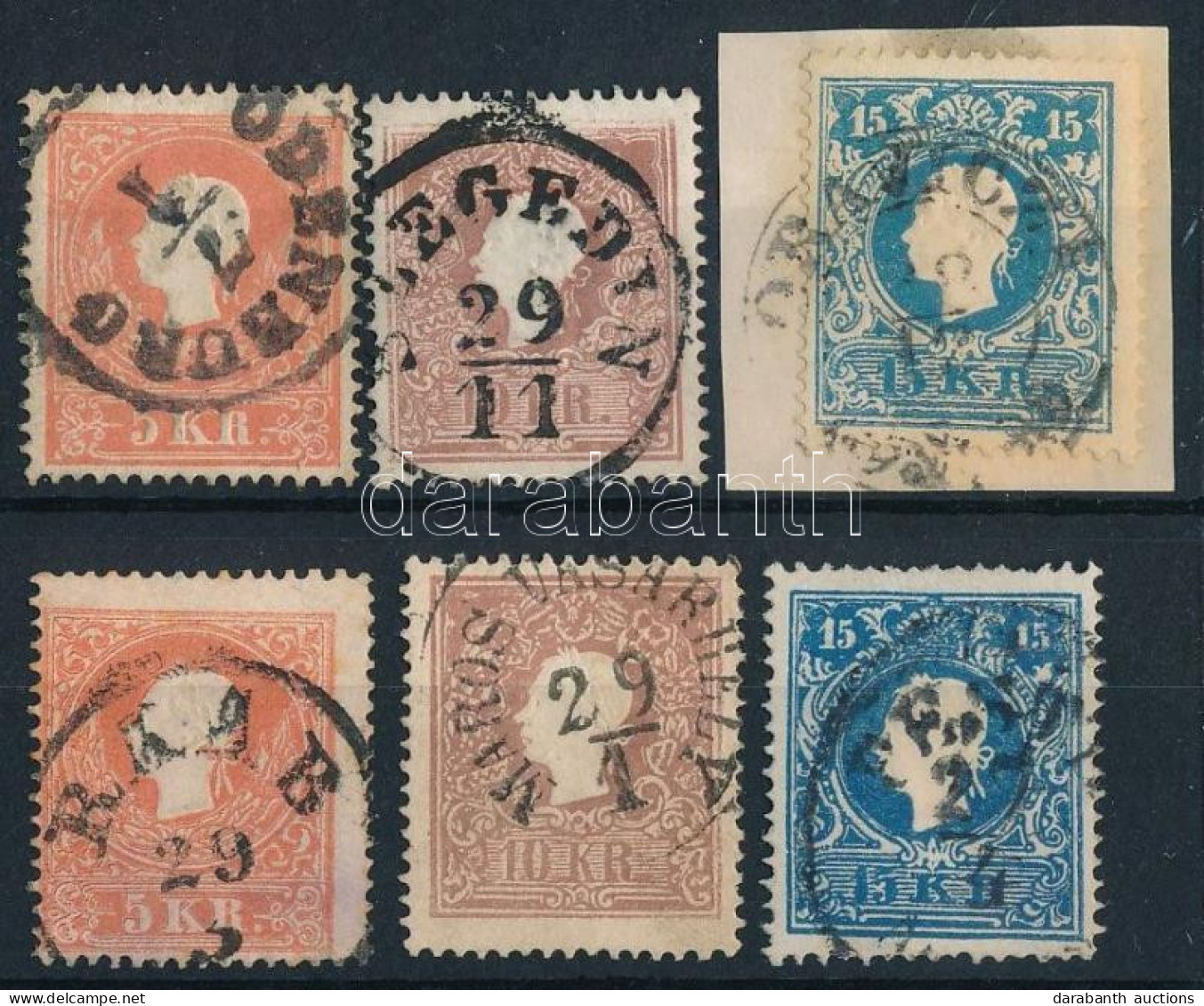 O 1858 5kr, 10kr, 15kr I. Típ. + 5kr, 10kr és 15kr II. Típ. (16.000) - Altri & Non Classificati