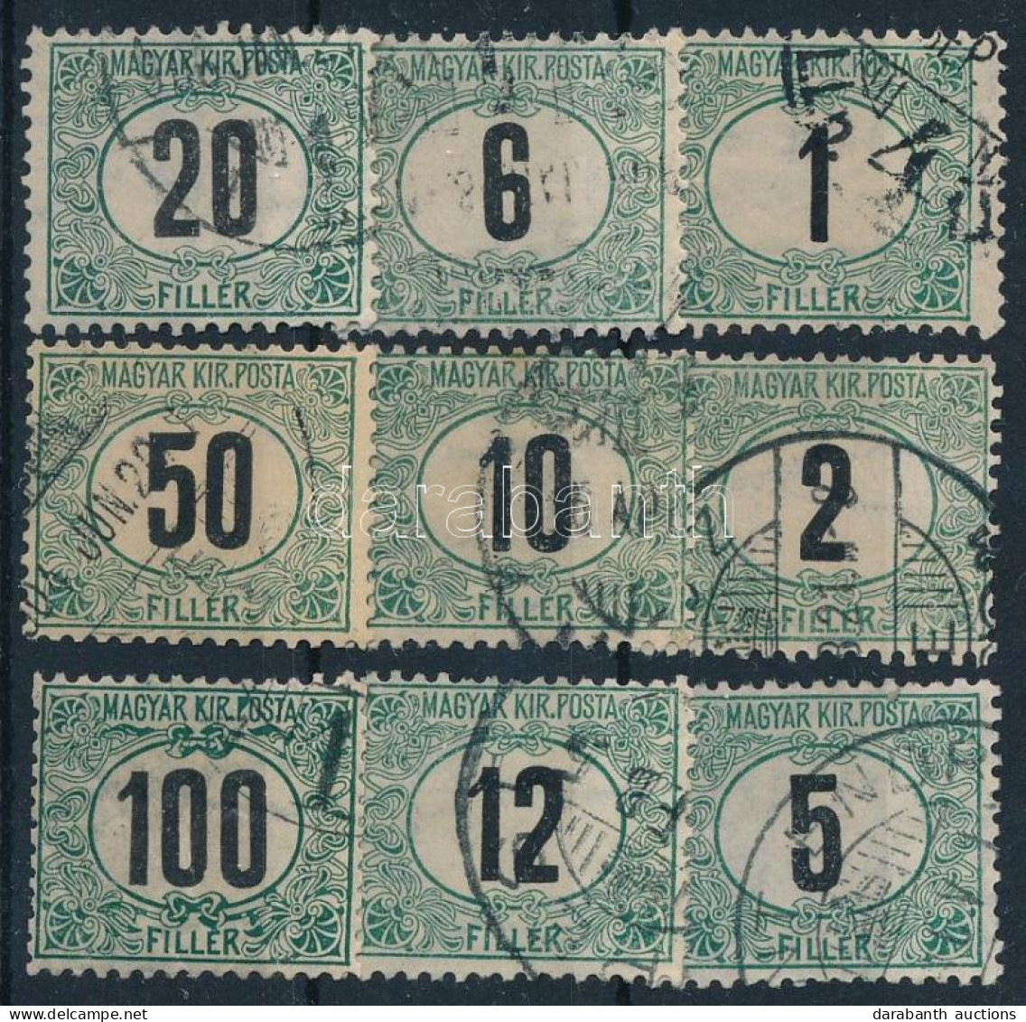 O 1903 Zöldportó Hibátlan 'A' Fogazatú Sor 9 értéke Stecklapon (17.200) - Sonstige & Ohne Zuordnung