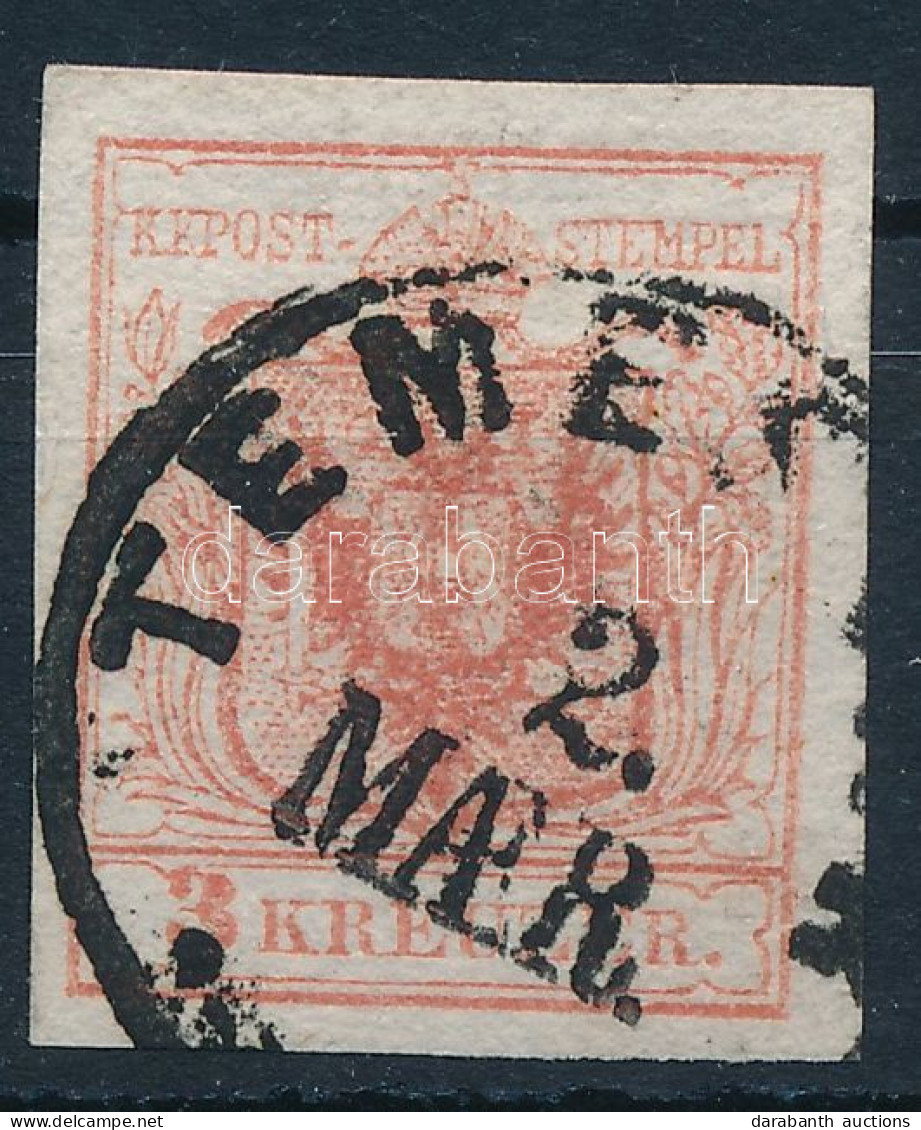 O 1850 3kr HP I. Kiemelt Sas, Lemezhiba A Pajzson "TEMES(VÁR)" - Andere & Zonder Classificatie