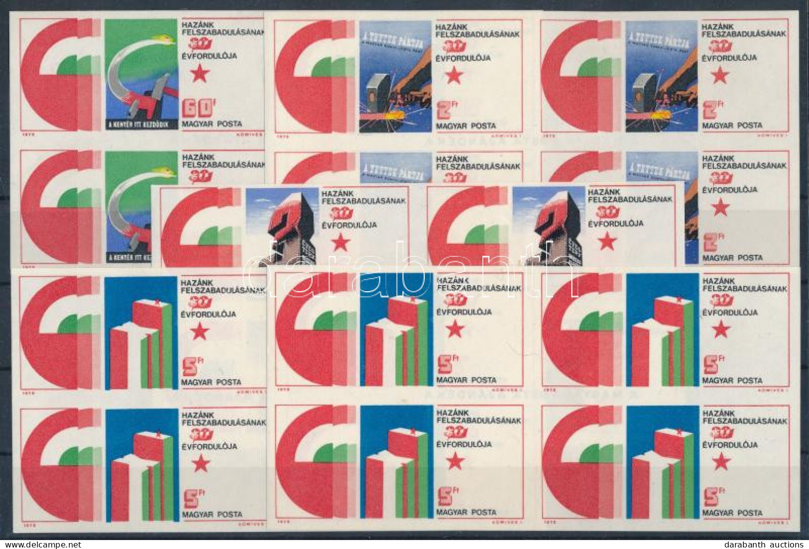 ** 1975 Felszabadulás Ajándék Vágott Négyestömbök 40f Nélkül, Az 5Ft-ból 2 Négyestömb Van - Andere & Zonder Classificatie