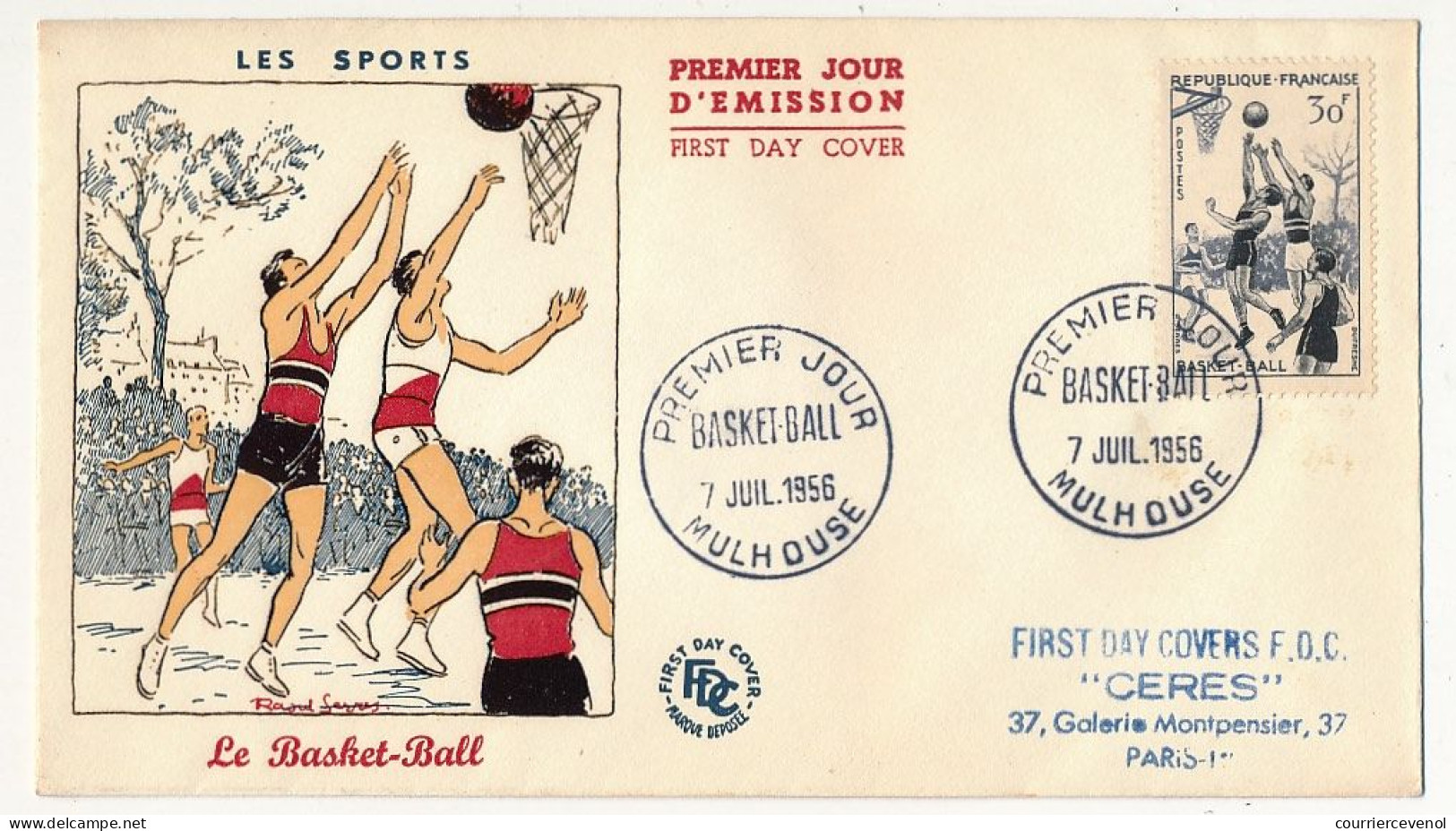 FRANCE - Env. FDC 30F Basket-Ball - Mulhouse - 7 Juillet 1956 - 1950-1959