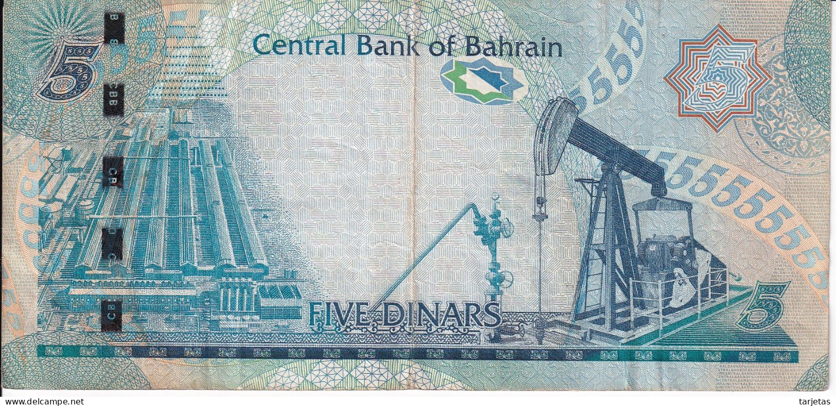 BILLETE DE BAHRAIN DE 5 DINARS DEL AÑO 2008  (BANKNOTE) - Bahrein