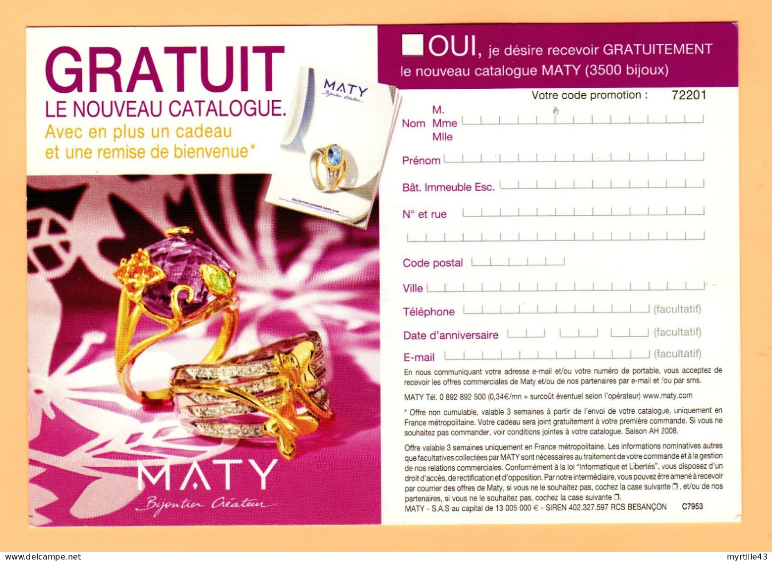 PAP Réponse Maty - Neuf - 08P281 - PAP: Antwort/Lamouche