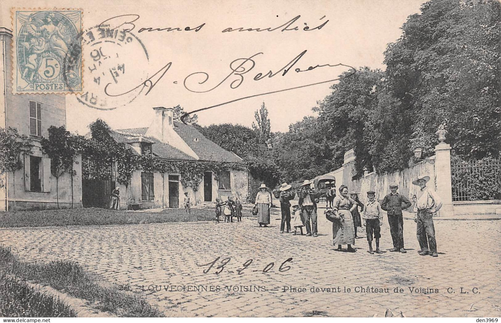 LOUVECIENNES (Yvelines) - Place Devant Le Château De Voisins - Voyagé 1906 (2 Scans) Clos Des Mimosas à Rouïba Algérie - Louveciennes