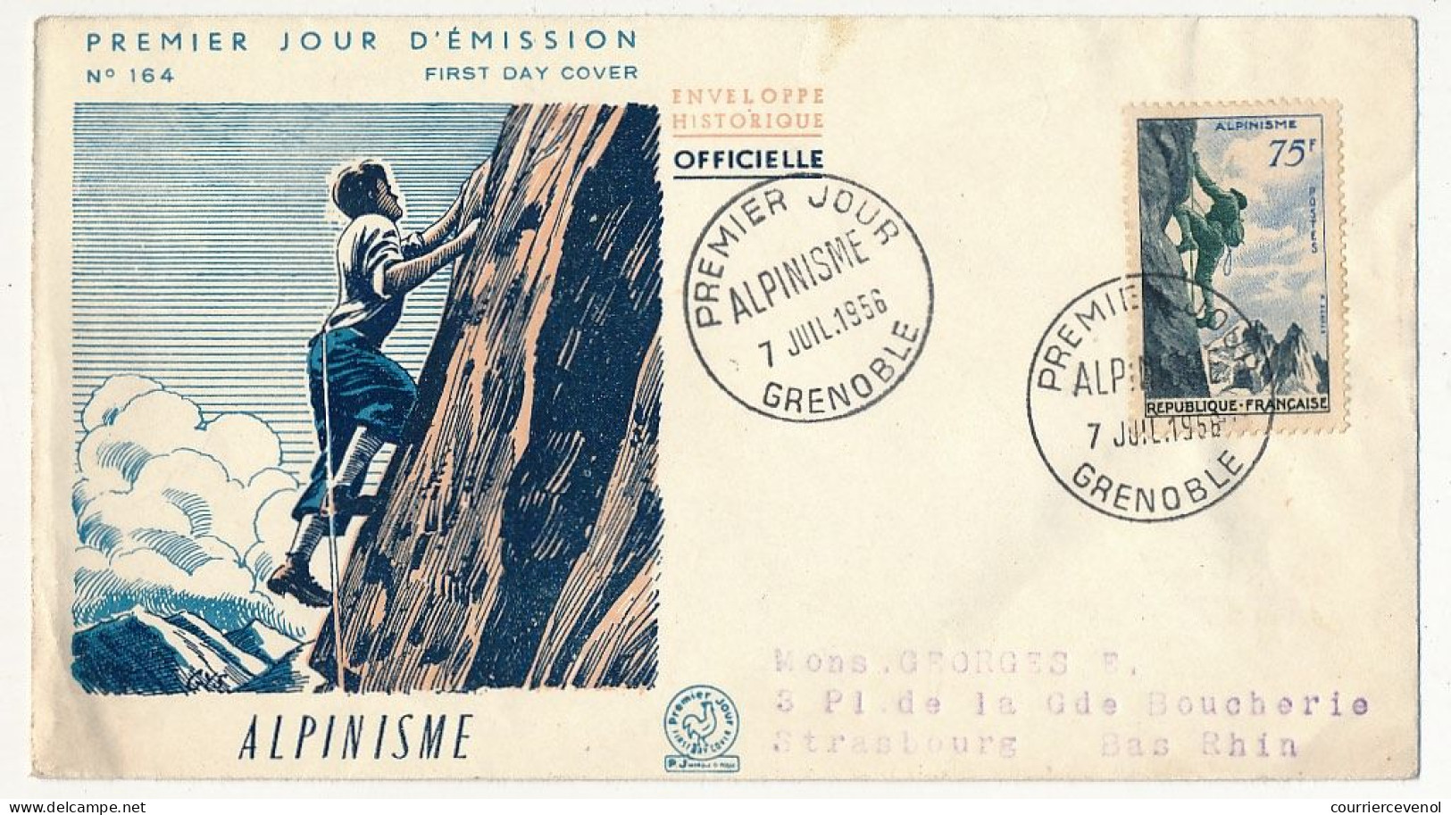 FRANCE - Env. FDC 75F Alpinisme - Grenoble - 7 Juillet 1956 - 1950-1959