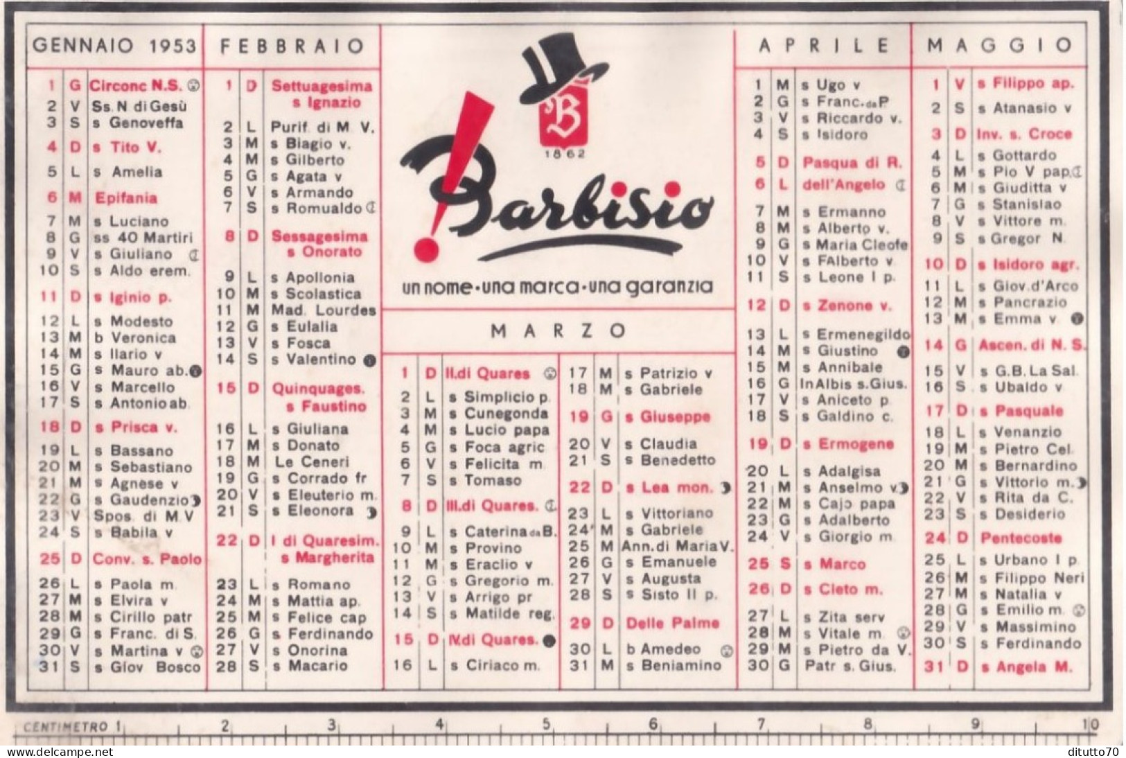 Calendarietto - Favinlles - Orologio Svizzero - Orologeria - Leotta Michele - Palermo - Anno 1953 - Petit Format : 1941-60