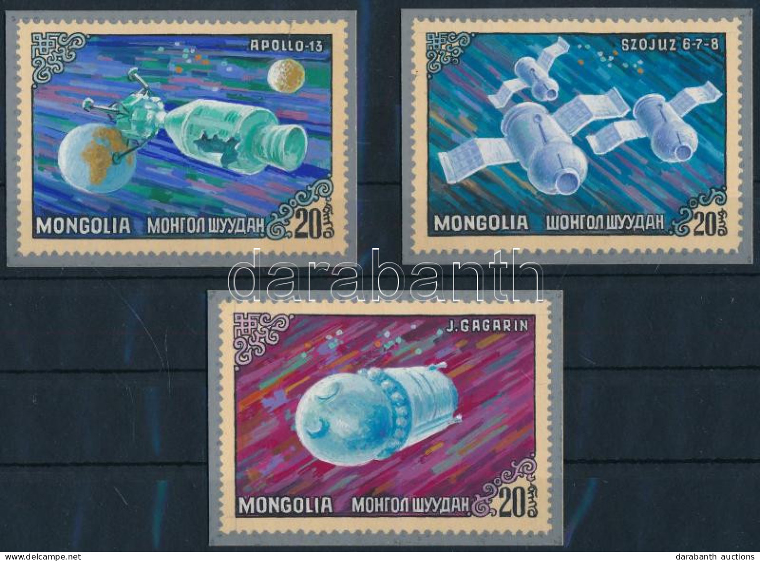 Mongólia ~1965 Gál Ferenc 3 Db Eredeti űrkutatás 7,5 X 5,5 Cm Bélyegterve - Autres & Non Classés