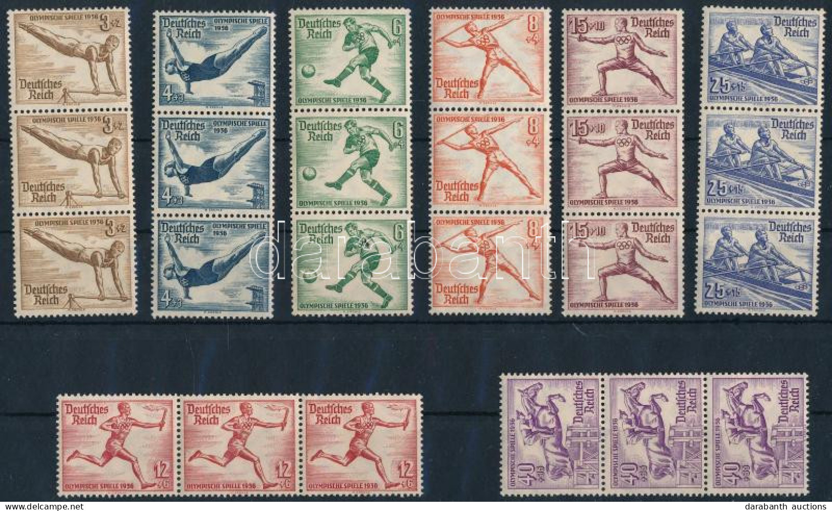 ** Deutsches Reich 1936 Berlini Olimpia Sor Mi 609-616 Hármas Csíkokban (Mi EUR 420.-) - Andere & Zonder Classificatie