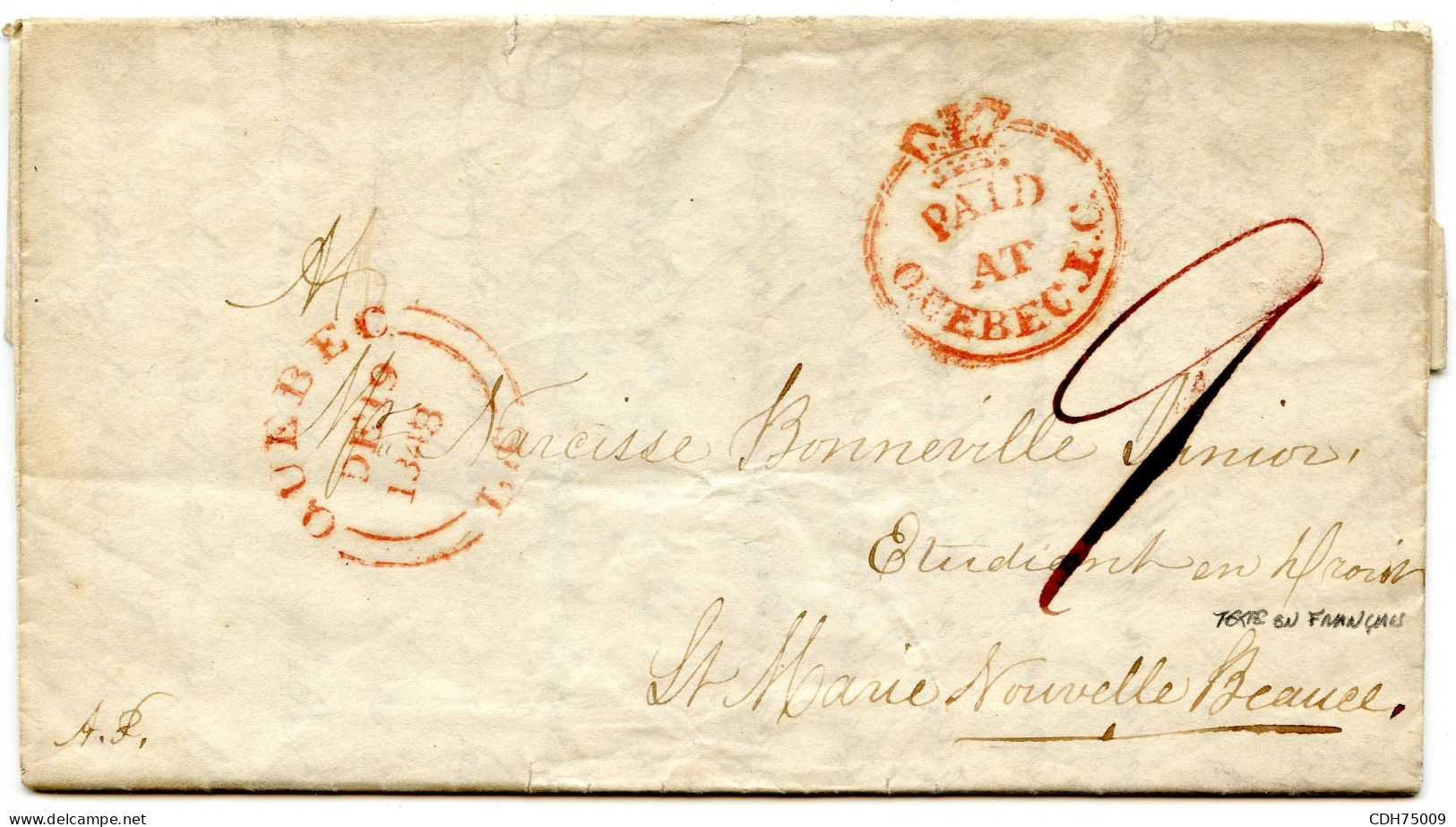 CANADA - PAID A QUEBEC SUR LETTRE POUR SAINTE MARIE, 1848 - ...-1851 Voorfilatelie