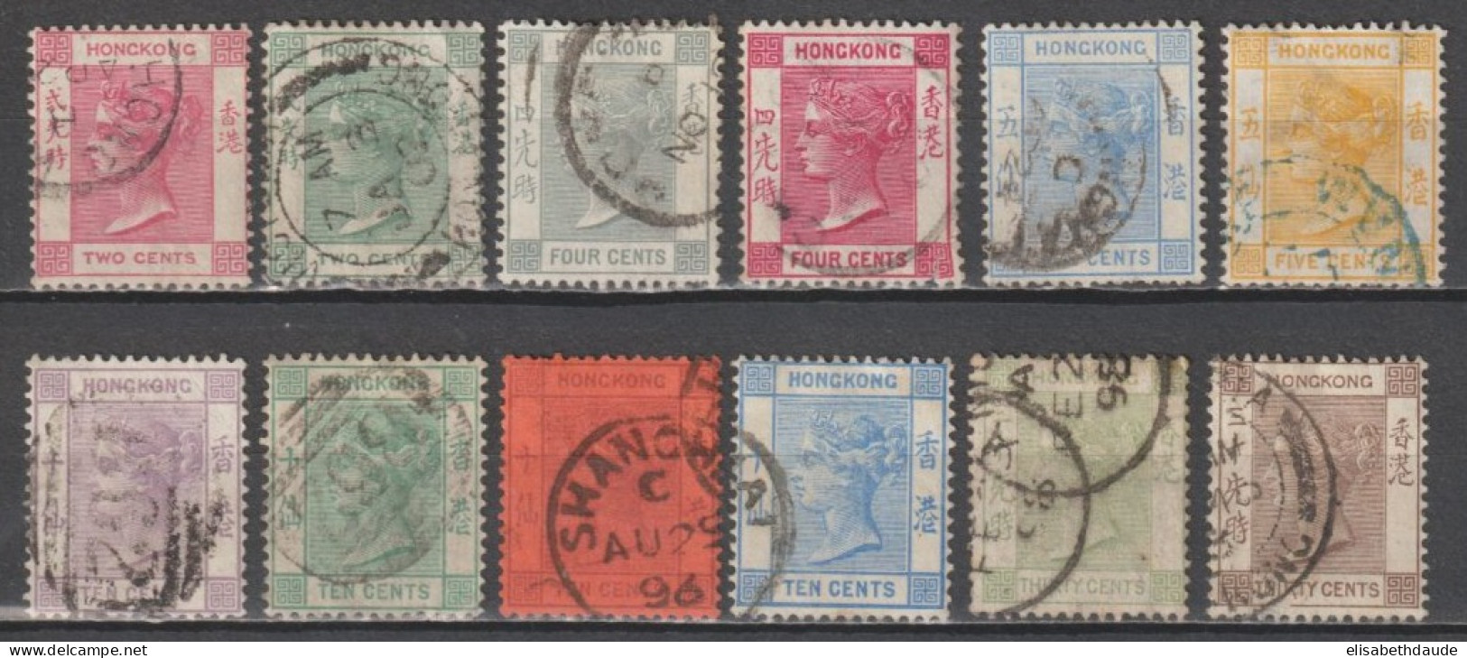 HONG KONG (CHINA) - 1882 - YVERT N°33/42+44/45 OBLITERES - FILIGRANE CA - COTE 2020 = 80 EUR - Usati