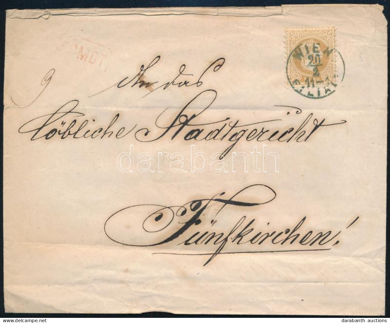 Ausztria 1869 15kr + 5kr Ajánlott Levélen Kék "WIEN FILIALE" - Fünfkirchen - Otros & Sin Clasificación