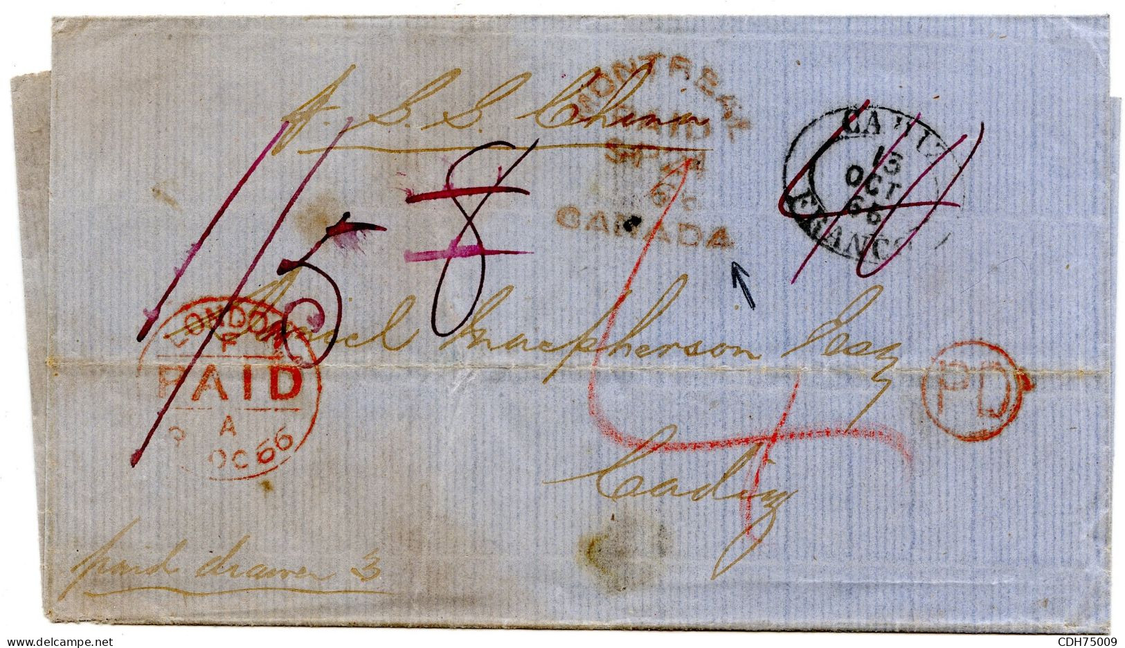 CANADA - MONTREAL PAID SUR LETTRE SANS CORRESPONDANCE POUR CADIX, 1865 - ...-1851 Prefilatelia