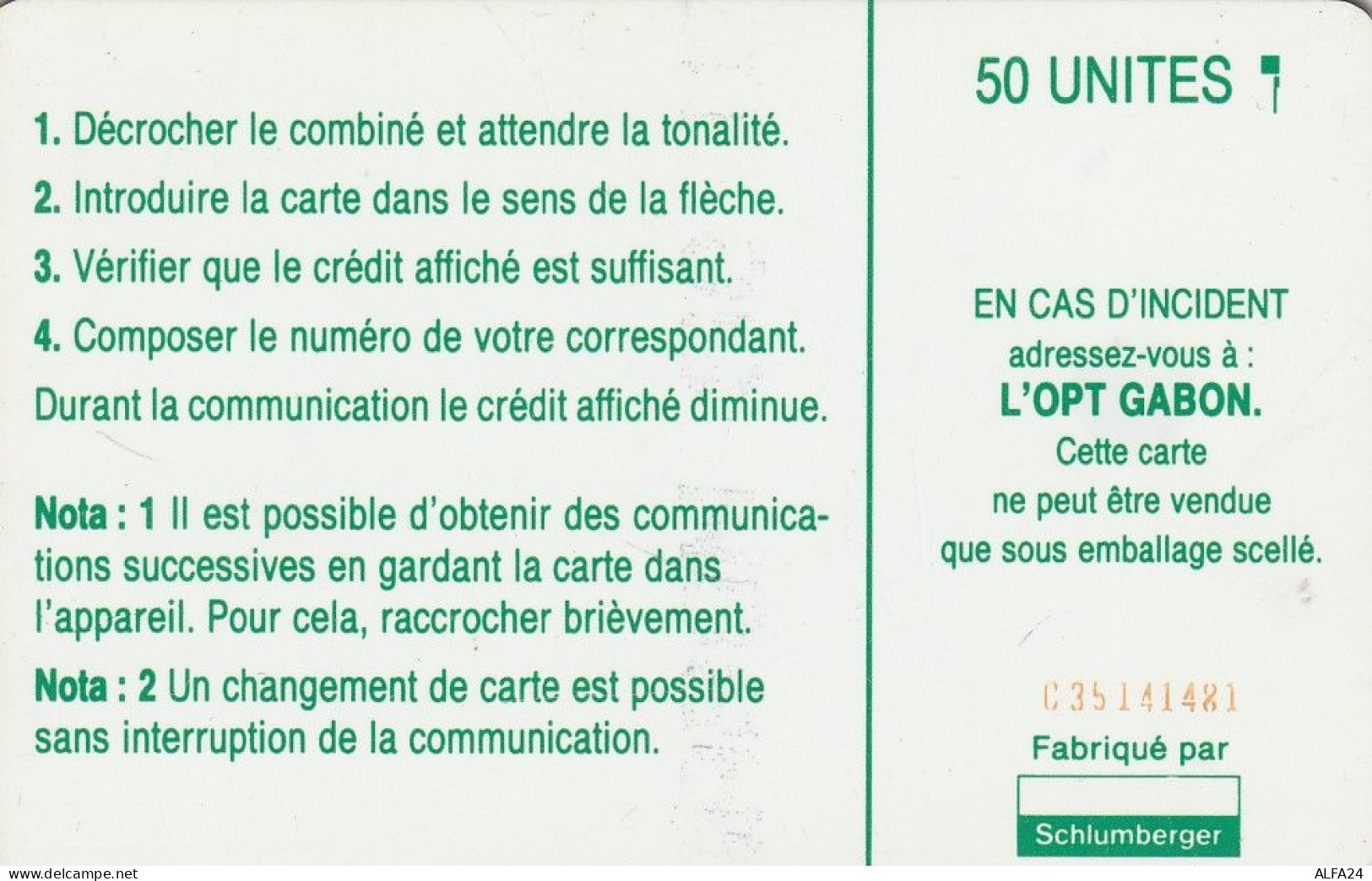 PHONE CARD GABON  (E3.15.3 - Gabun