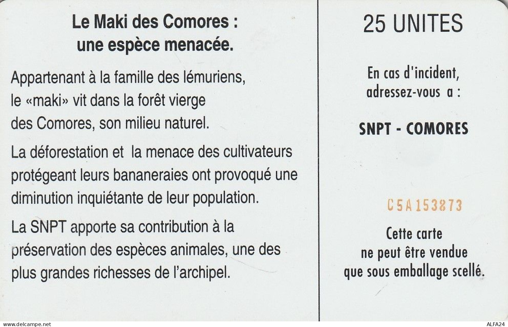PHONE CARD COMORES  (E3.3.3 - Comore