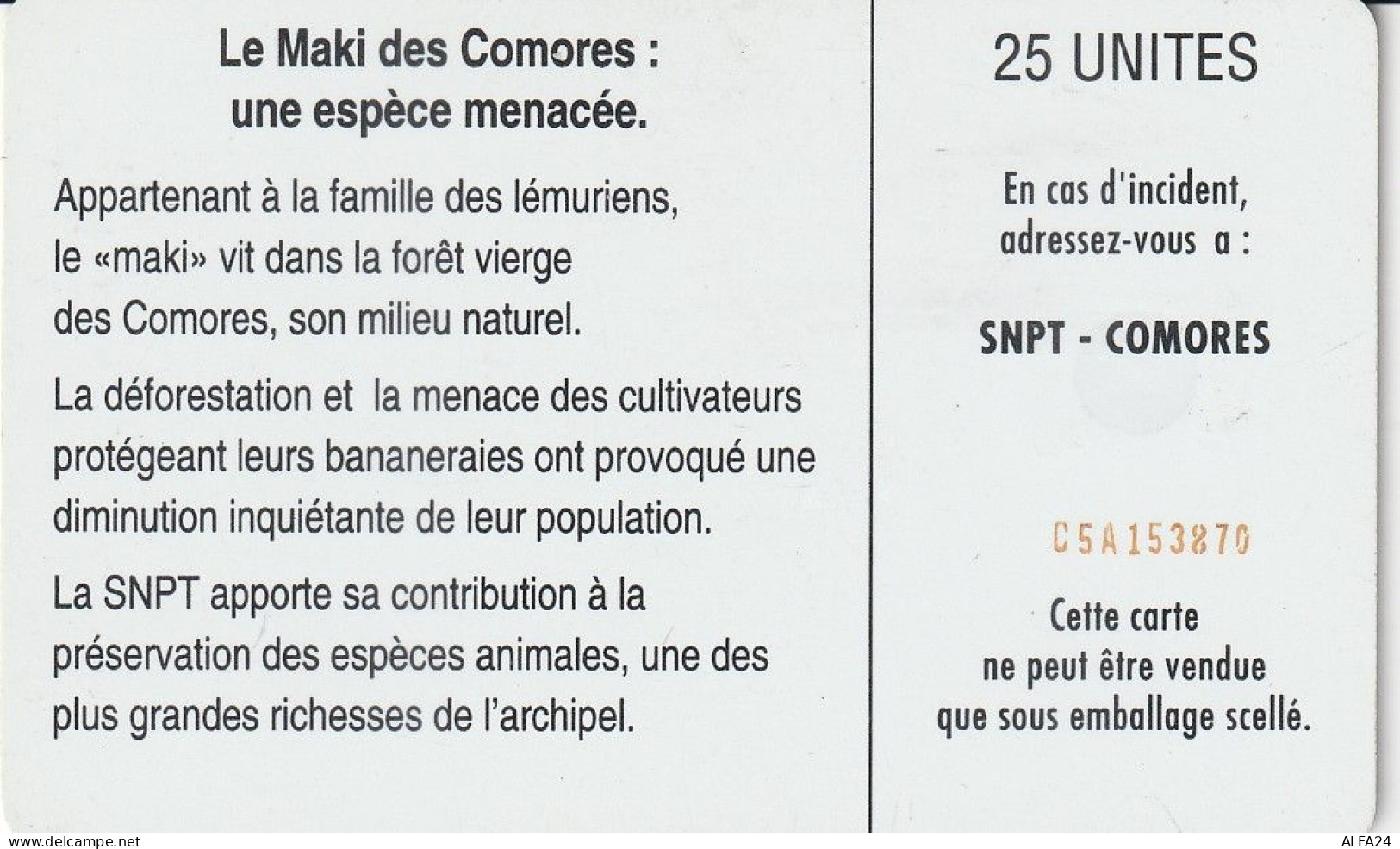 PHONE CARD COMORES  (E3.3.2 - Comoros