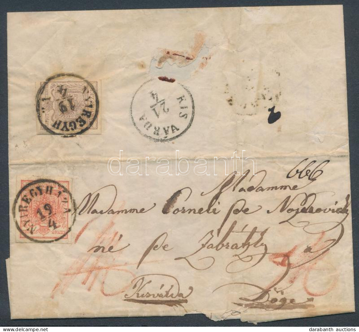 1850 Ajánlott Levél Kézi 3kr + 6kr Bérmentesítéssel "NYIREGYHÁZA" -"KIS VÁRDA" és Postai Feliratok, Kiállítási Célból Sz - Other & Unclassified