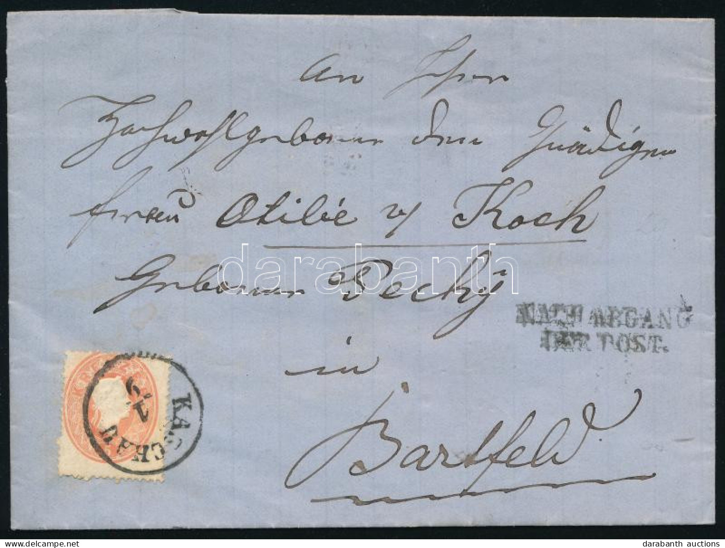 ~1861 5kr Levélen "KASCHAU" + "NACH ABGANG DER POST." - Bartfeld - Autres & Non Classés