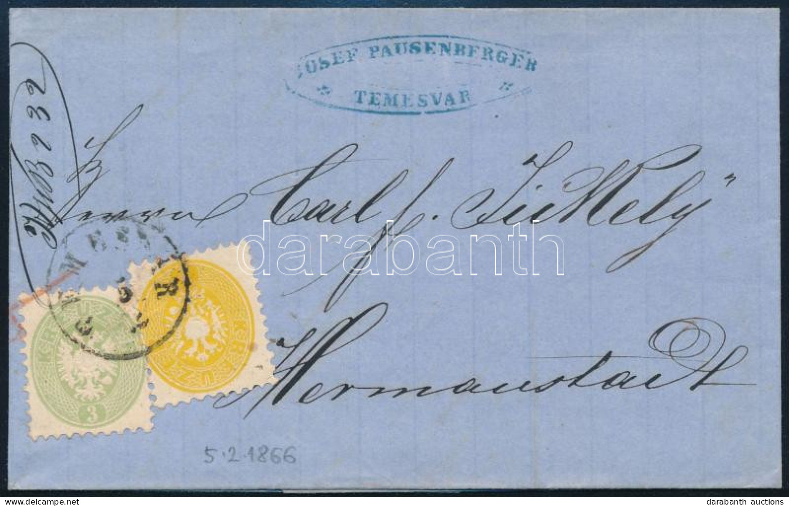 1866 2kr + 3kr Levélen / On Cover "TEMESVÁR" - Hermanstadt - Sonstige & Ohne Zuordnung