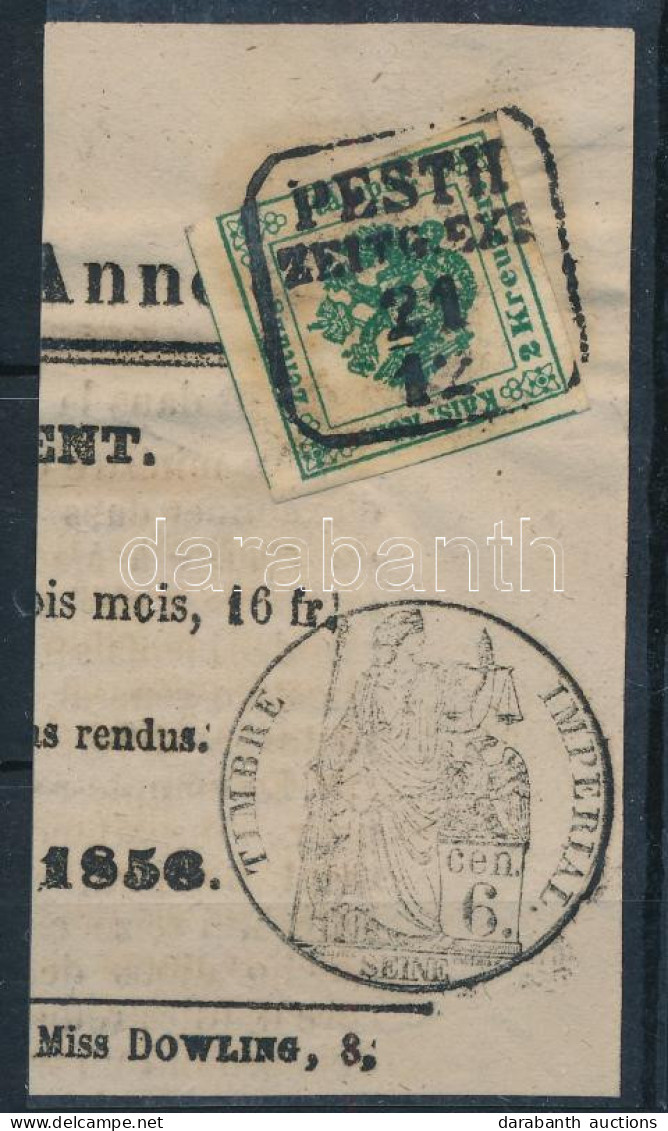 1853 Hírlapilleték Zöld 2kr "PESTH / ZEITG. EXP." (8.000) - Autres & Non Classés