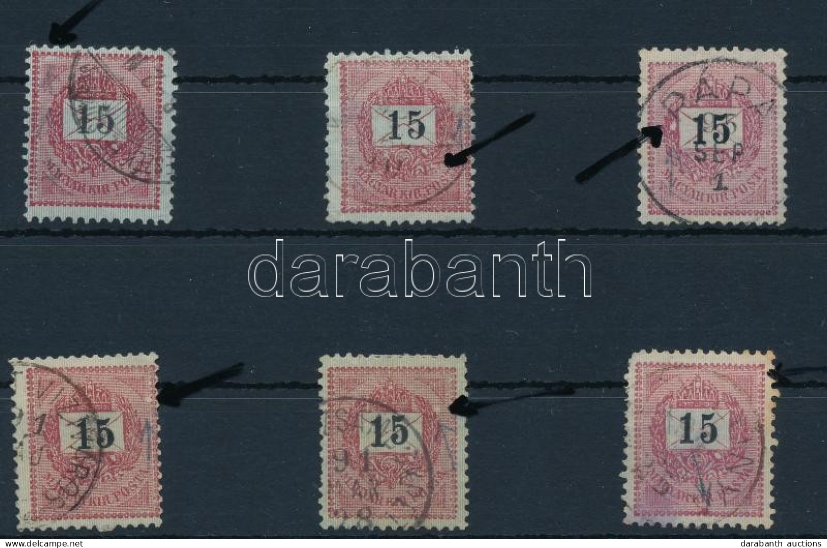 O 1889 6 Db 15kr Klf Lemezhibákkal (380 P) / 6 Stamps With Plate Varieties - Otros & Sin Clasificación