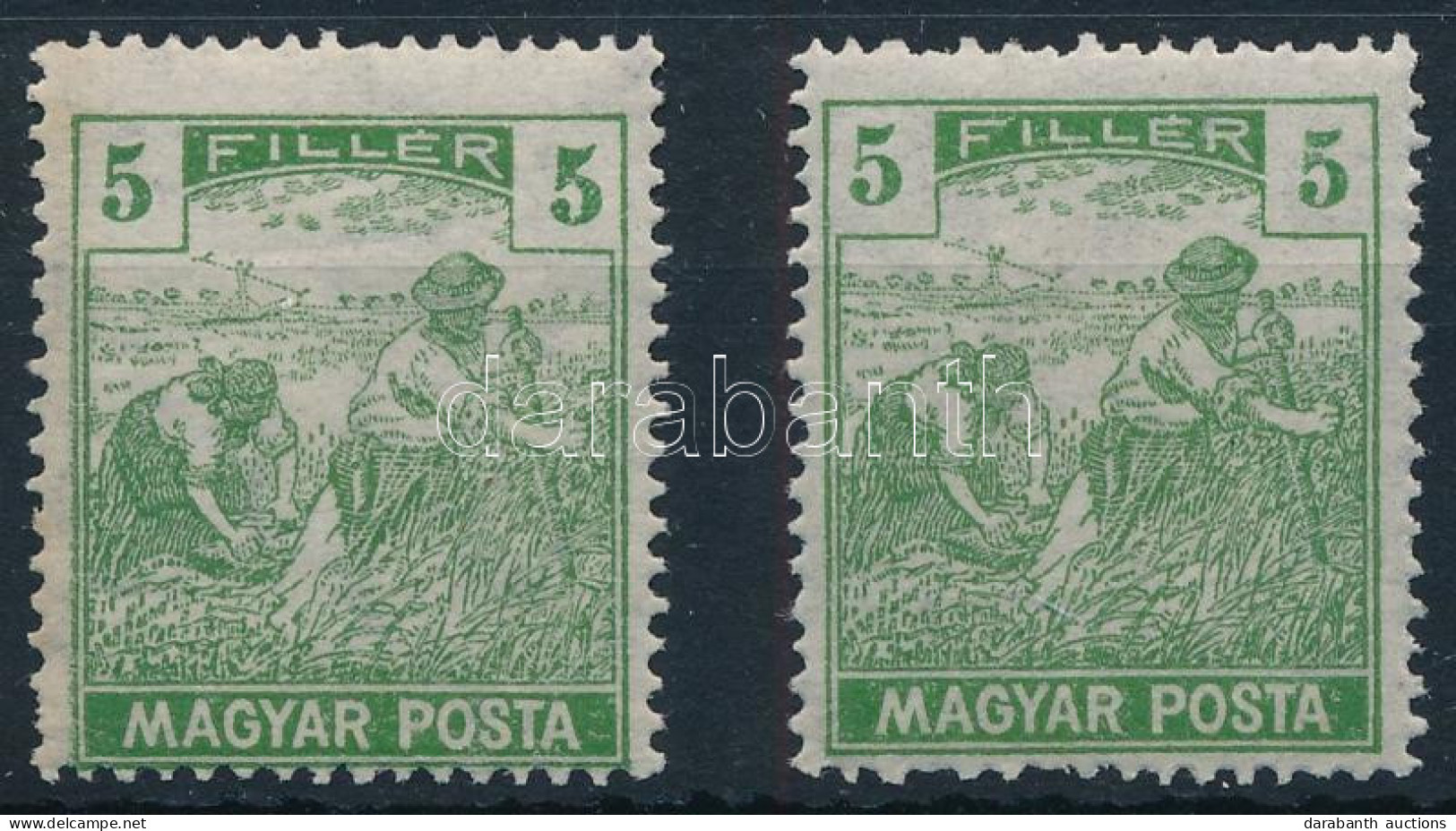 ** 1919 Magyar Posta 2 Db 5f, Az Egyik Eltömődött, A Másik Hiányos Jobb Oldali értékszámmal - Otros & Sin Clasificación