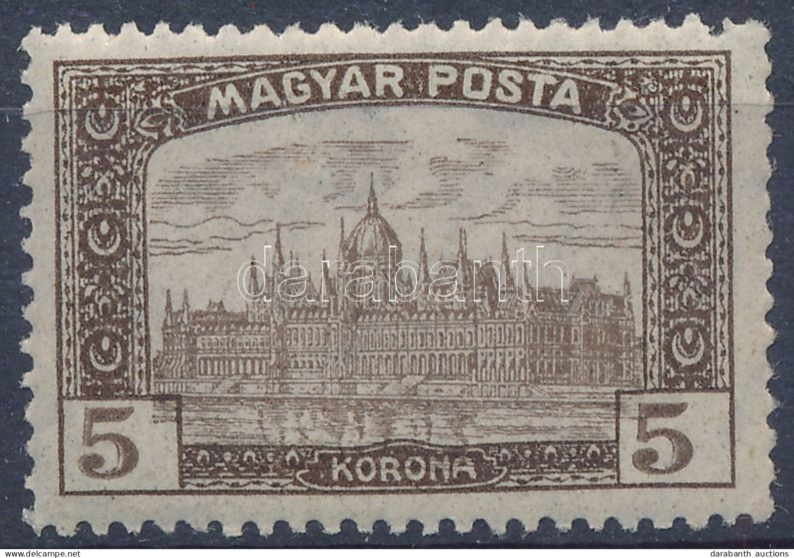 ** 1919 Magyar Posta 5K A Középrész 2 Mm-el Lefelé Tolódott - Autres & Non Classés