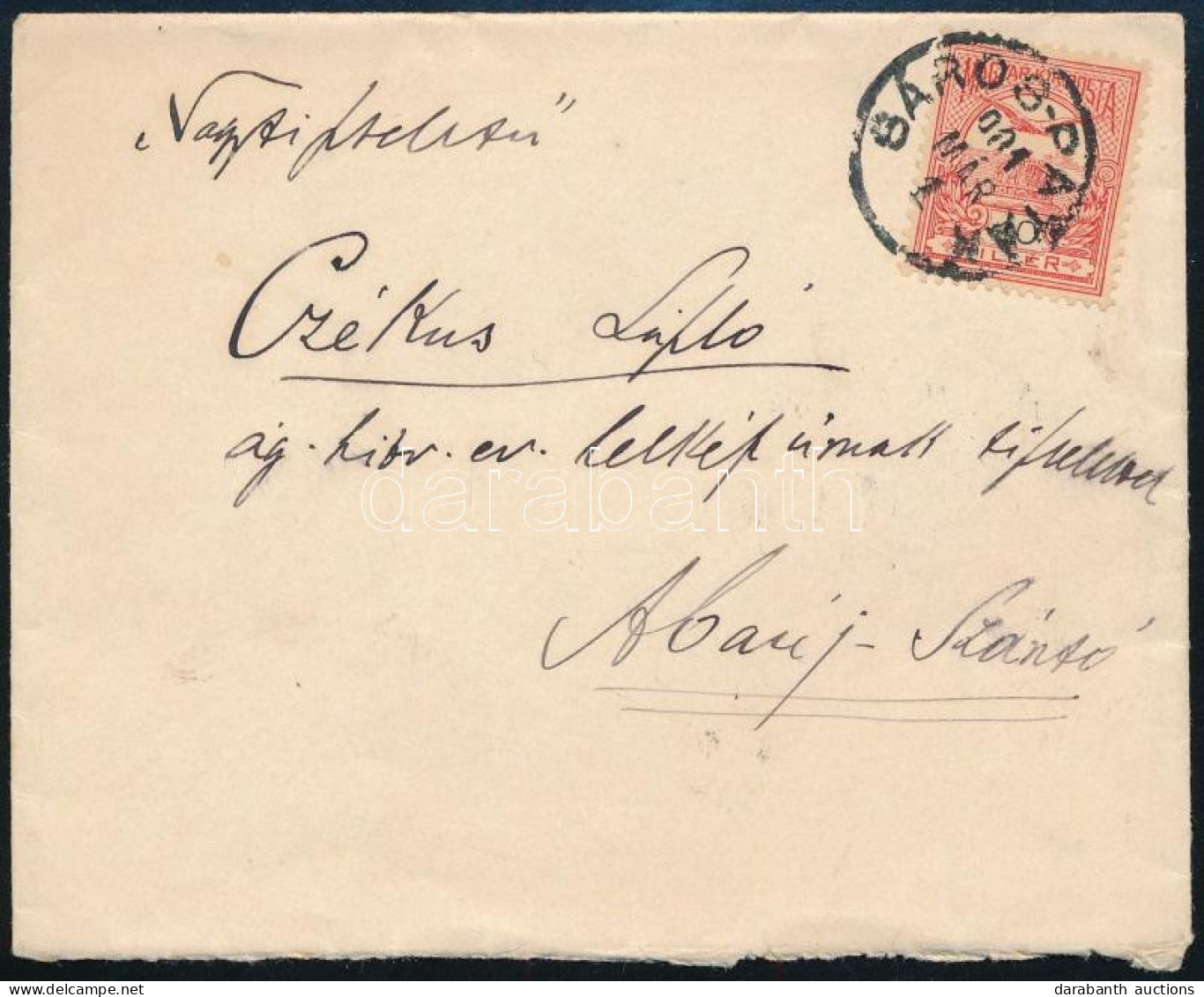 1901 Turul 10f Levélen "SÁROS-PATAK" - Abaújszántó - Other & Unclassified