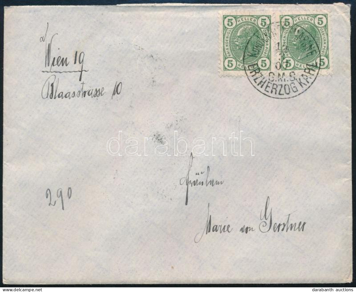 1907 Tábori Posta Levél 2 X 5 Heller Bérmentesítéssel "K. Und K. KRIEGSMARINE / S.M.S. ERZHERZOG KARL" - Other & Unclassified