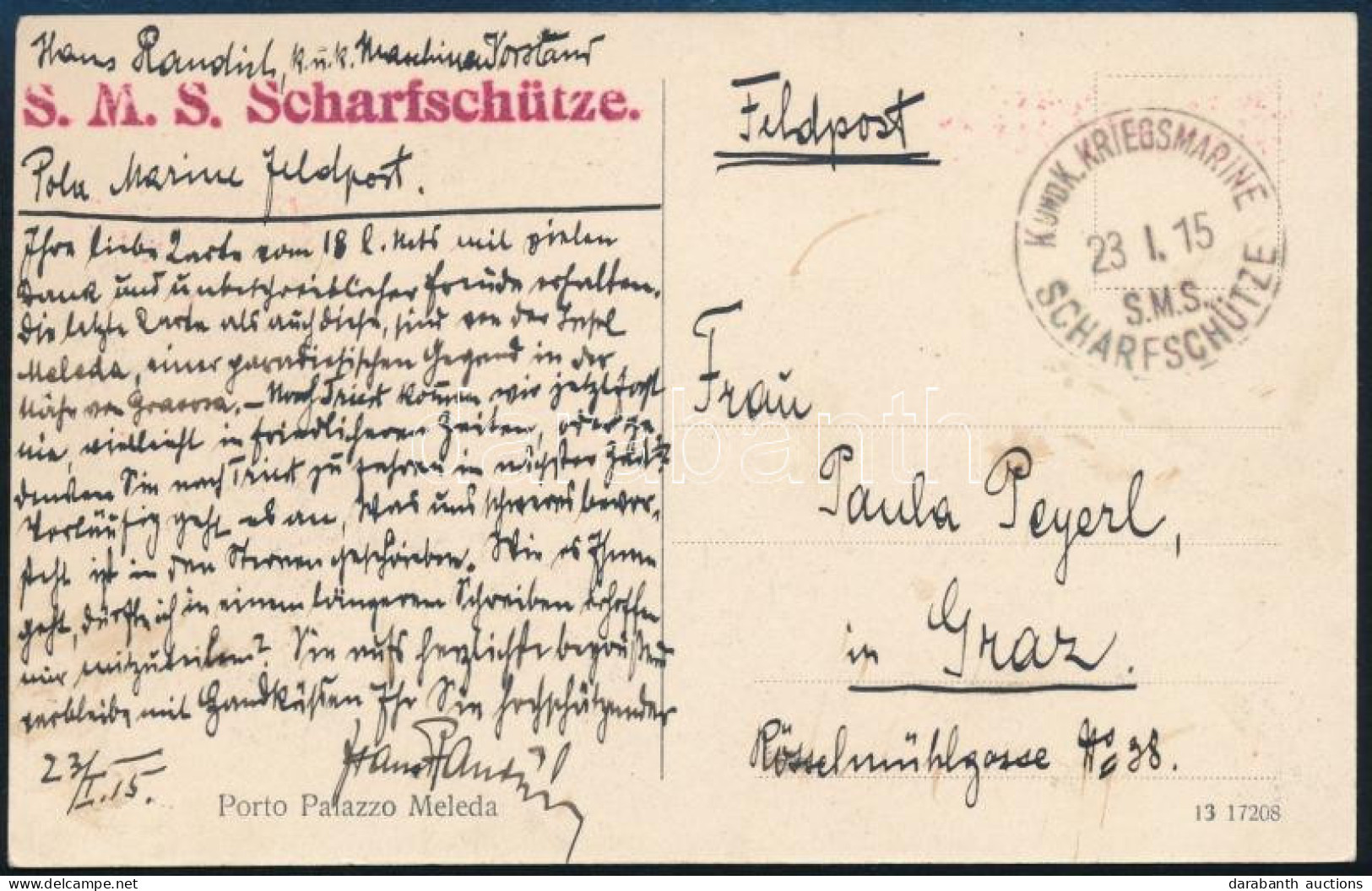 1915 Tábori Posta Képeslap "S.M.S. Scharfschütze" - Sonstige & Ohne Zuordnung