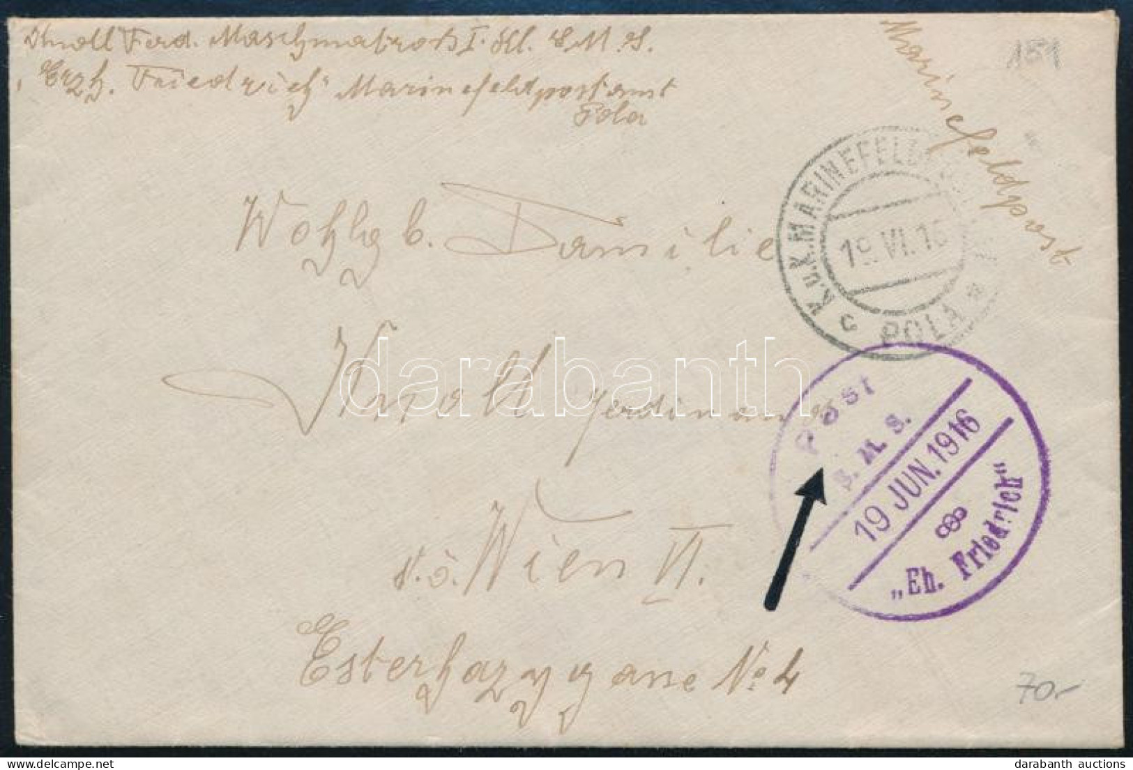 1916 Tábori Posta Levél "K.u.K. MARINEFELDPOSTAMT POLA" , "Post S.M.S. / ,,Eh. Friedrich" - Otros & Sin Clasificación