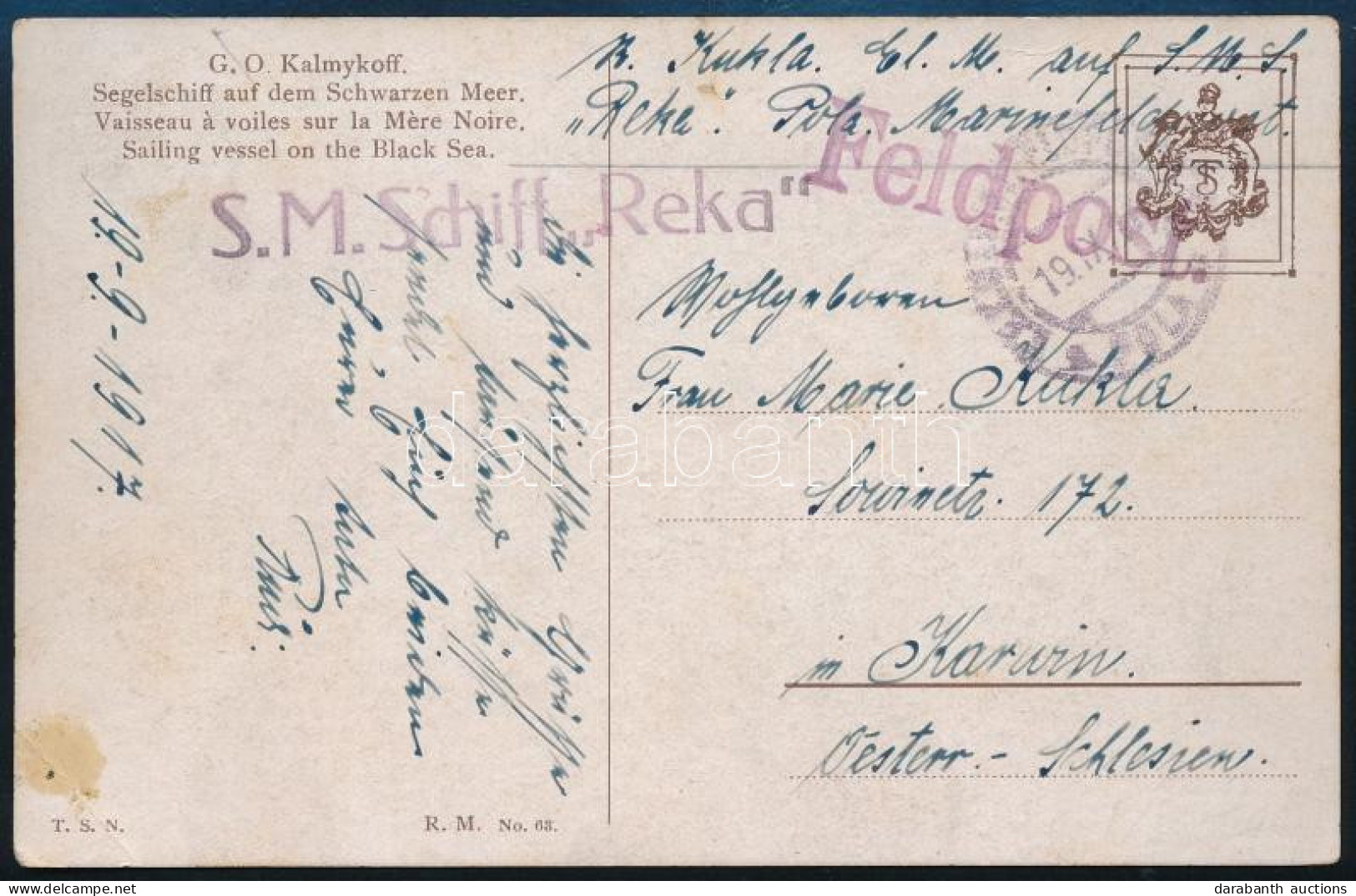 1917 Tábori Posta Képeslap "S.M. Schiff Reka" - Andere & Zonder Classificatie