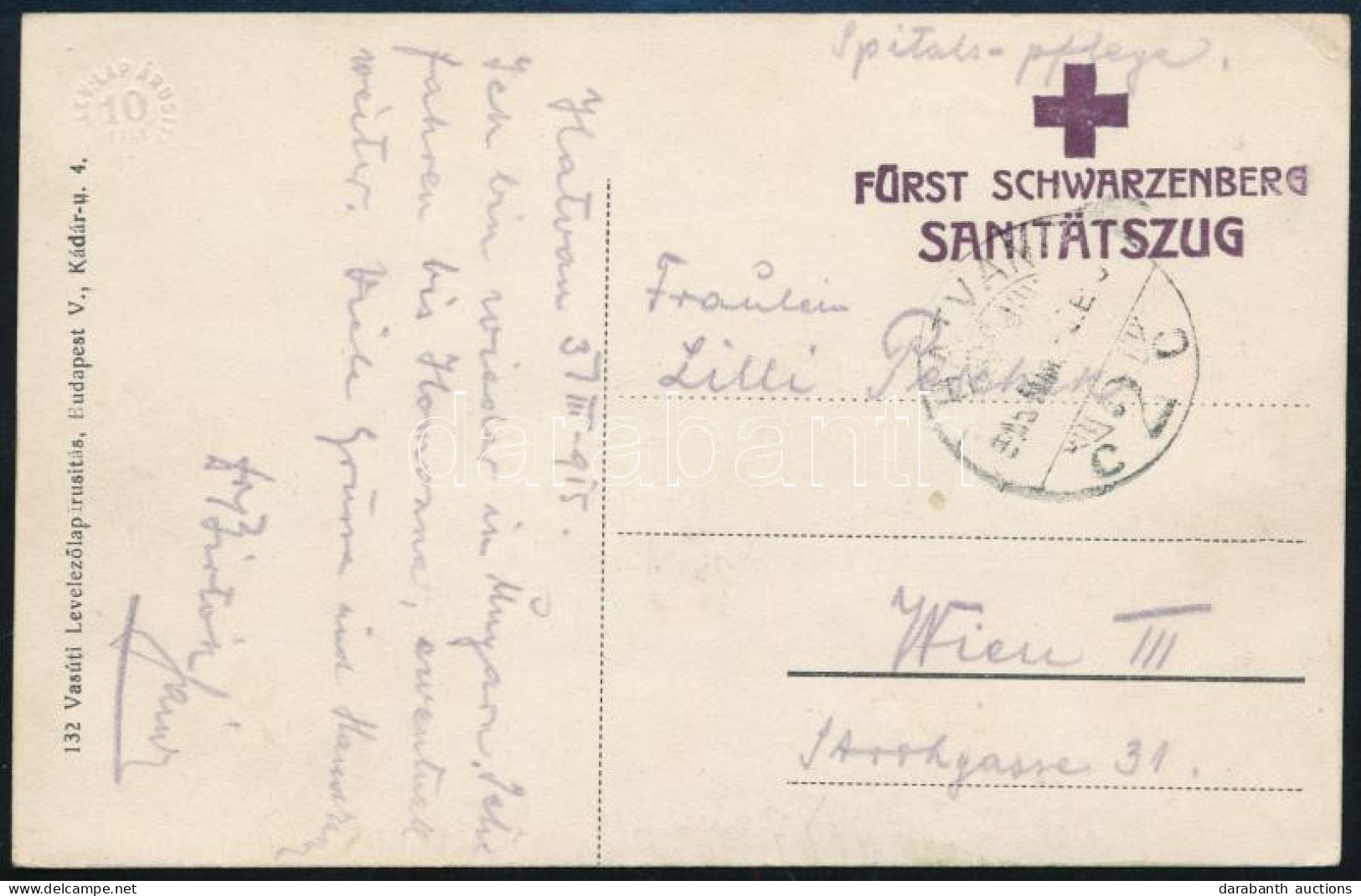 1915 Hatvan Postapalota Képeslap "FÜRST SCHWARZENBERG SANITÄTSZUG" Bélyegzéssel - Andere & Zonder Classificatie