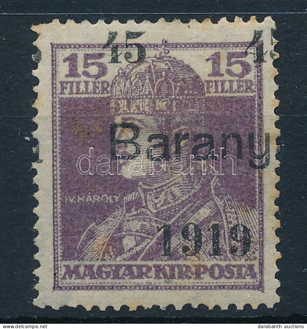 * Baranya I. 1919 Károly 45f/15f Próbanyomat Bodor Vizsgálójellel (**15.000) (rozsda / Stain) - Sonstige & Ohne Zuordnung