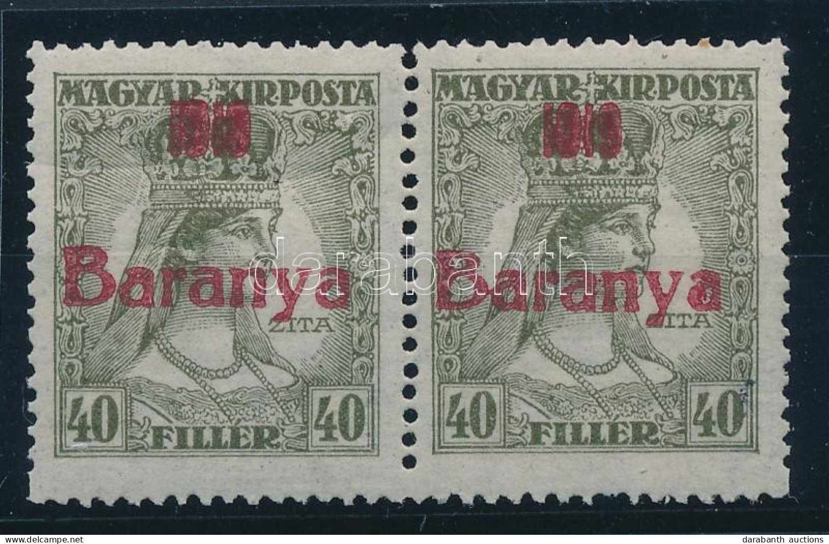 ** Baranya I. 1919 Zita 40f Pár Elmosódott évszámmal, Bodor Vizsgálójellel (ránc / Crease) - Sonstige & Ohne Zuordnung