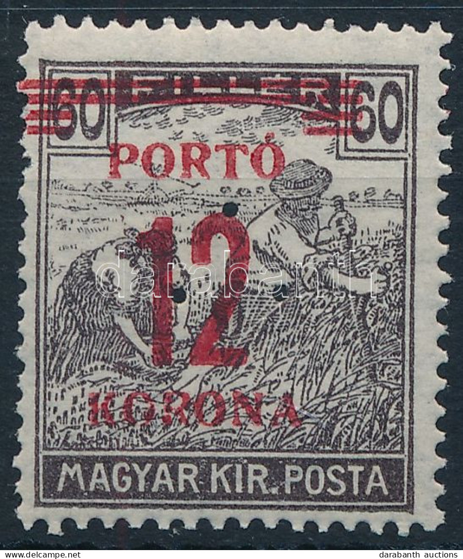 ** 1921 Kisegítő Portó 12K/60f Eltolódott Piros Felülnyomással, Hármas Lyukasztással - Altri & Non Classificati