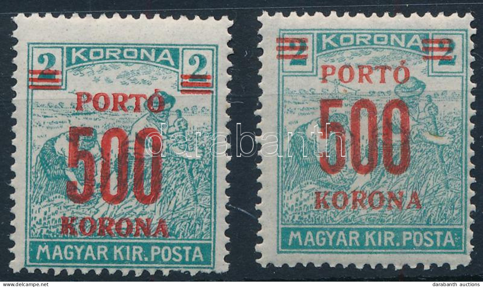 ** 1921 Kisegítő Portó 500K/2K Eltolódott Felülnyomással + Támpéldány - Otros & Sin Clasificación