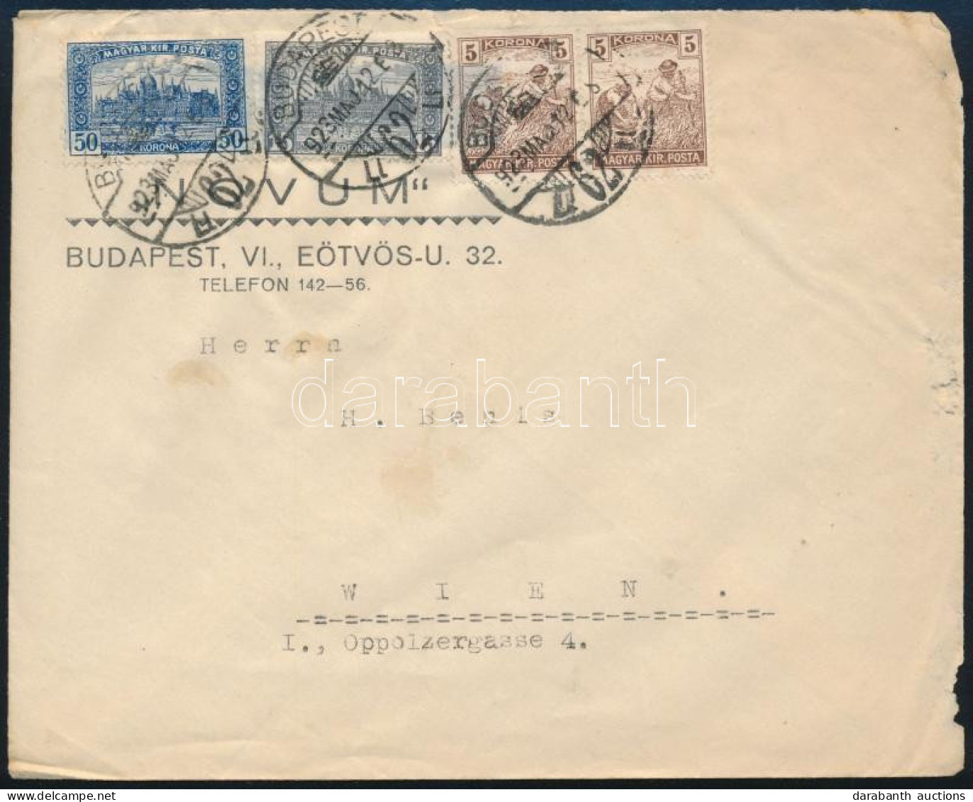 1923 Levél Bécsbe 75K Bérmentesítéssel - Otros & Sin Clasificación