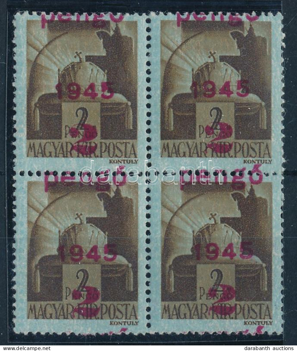 ** 1945 Kisegítő 2P/2P Négyestömb Eltolódott Felülnyomással (ráncok / Creases) - Autres & Non Classés