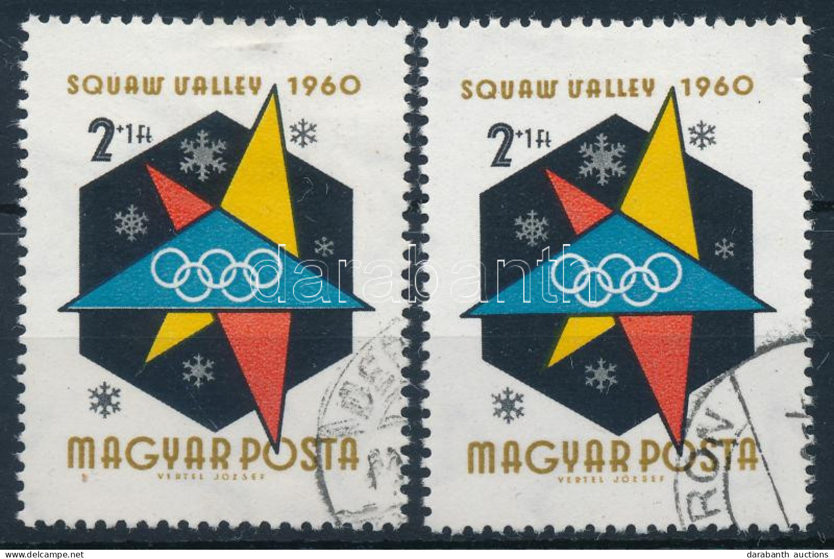 O 1960 Téli Olimpia 2Ft, Kék Színeltolódás Miatt Fehér Csík A Kék Háromszög Alján + Támpéldány - Other & Unclassified