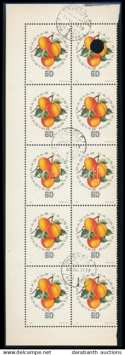 O 1964 Magyar Barackfajták 60f 10-es Tömb, A 2. Bélyeg Megsemmisítő Lyukasztással / Mi 2045 Block Of 10 With Printers Wa - Otros & Sin Clasificación