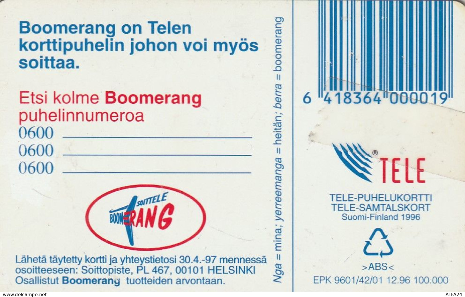 PHONE CARD FINLANDIA  (E4.10.3 - Finlande