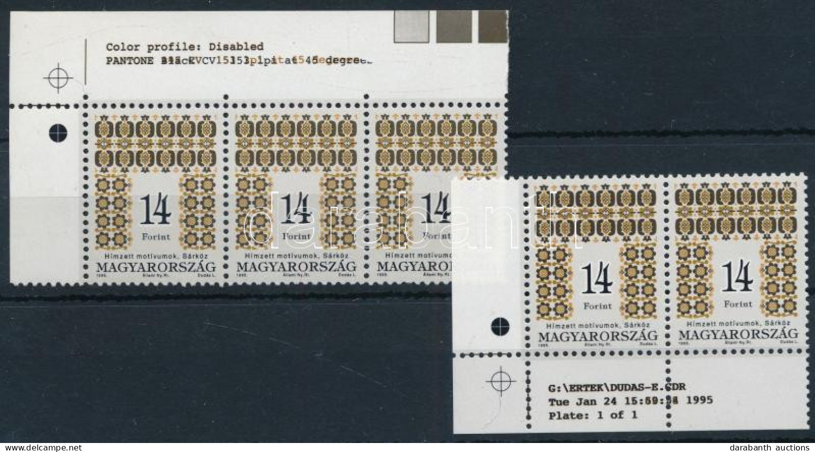 ** 1995 Magyar Népművészet (III.) 14Ft ívsarki 3-as Csík és ívsarki Pár ívszéli Feliratokkal (6.000) - Sonstige & Ohne Zuordnung