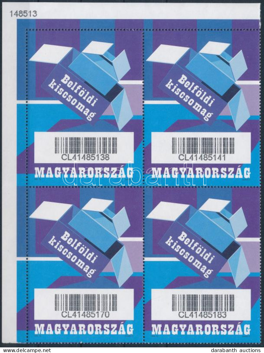 ** 1998 Belföldi Kiscsomag Bélyeg ívsarki Négyestömb (40.000) / Parcel Stamp Mi 1 Corner Block Of 4 - Sonstige & Ohne Zuordnung