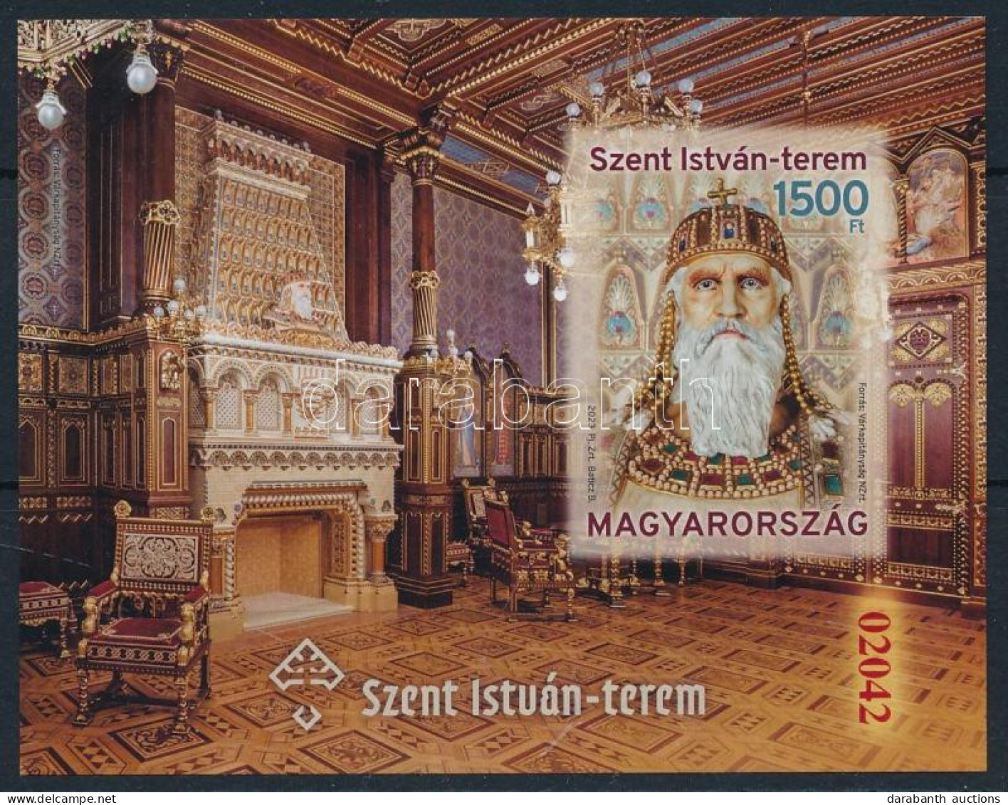 ** 2023 Szent István-terem Vágott Blokk, Piros 02042 Sorszámmal - Altri & Non Classificati