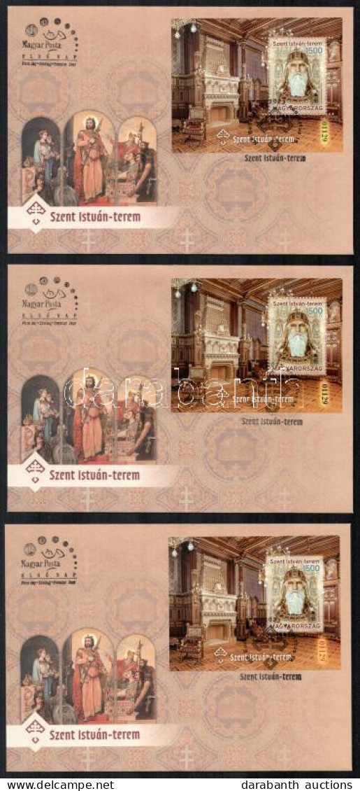 2023 3 Db Szent István-terem Blokk, Piros-zöld-fekete Azonos 01129 Sorszámmal 3 Db FDC-n - Altri & Non Classificati