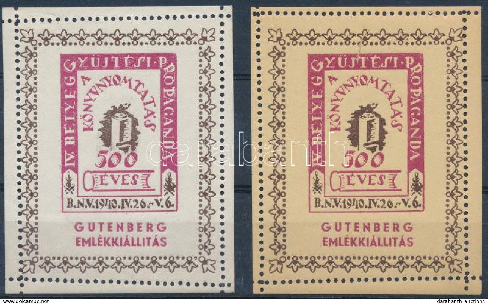 ** 1940/8aa + 8ba IV. Bélyeggyűjtési Propaganda - Gutenberg Emlékív Blokk (20.000) - Otros & Sin Clasificación