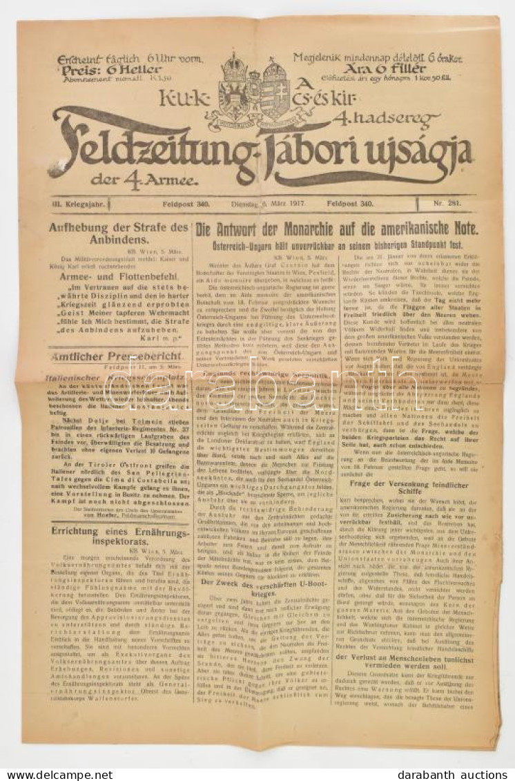 1917.III.6, Cs. és Kir. 4. Hadsereg Tábori Ujságja, Számos érdekes írással és Reklámmal, 4 Oldal, Német Nyelven, Hajtásn - Altri & Non Classificati