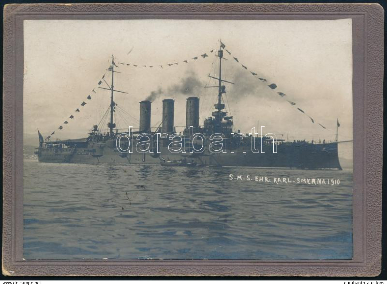 S.M.S. Erzherzog Karl Osztrák-magyar Csatahajó Utolsó Tengerentúli útján Smyrnában Fotó Kartonon. 15x11 Cm / Starboard S - Altri & Non Classificati