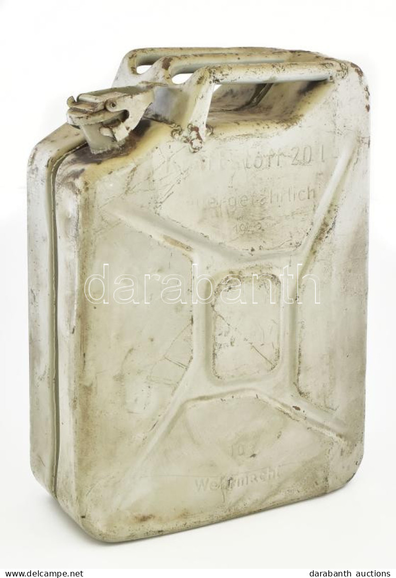 1942 Wehrmacht Fém Benzines Kanna. Jelzett,. 20l, Kopott, M: 47 Cm - Sonstige & Ohne Zuordnung