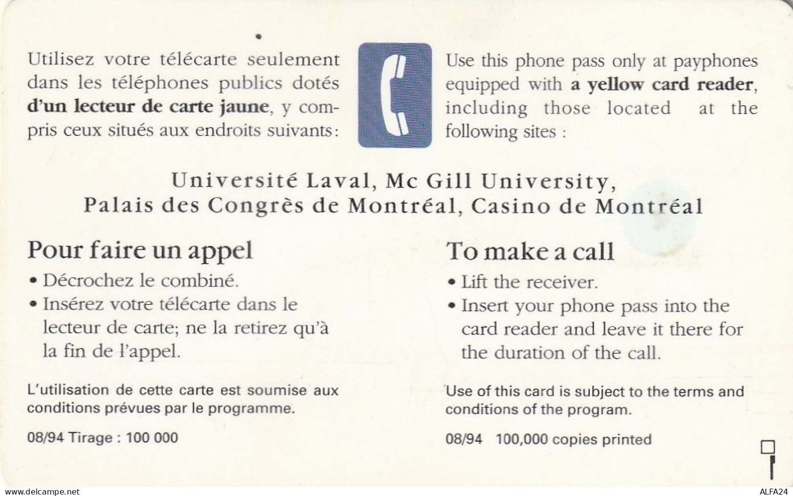 PHONE CARD CANADA  (E5.2.4 - Canada